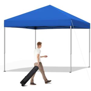 10x10 Pop Up Canopy Tent Instant Canopy for Party Portable Beach Tent Sun Shelter Heavy Duty Steel Frame Canopy with Air Vent, Blue