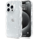 for iPhone 15 Pro Max Case Clear, Cute Sparkly Bling Glitter Curly Wave Frame Transparent Cover for Women Girls Men TPU Bumper Drop Protection Shockproof Phone Case for iPhone 15 Pro Max Clear