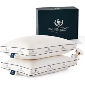 Pacific Coast Goose Feather and Down Pillows, Queen Size Set of 2, Gusseted Pillows, Bed Pillows for Sleeping, Good for Side and Back Sleepers, 100% Organic Cotton Cover