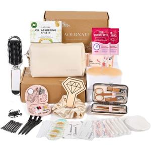 Bridal Emergency Kit for Wedding Day, Wedding Essentials Survival Set for Team Bride, Must-Have 30+ Essentials Travel Kit with Makeup Bag (Beige)