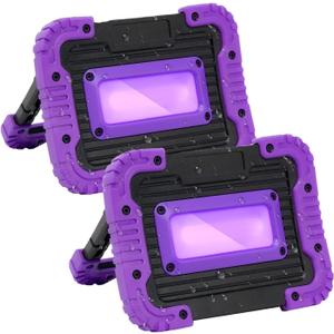 Rechargeable Black Light, Battery Powered Blacklight, Cordless 395nm Ultraviolet Flood Light for Neon Glow Party,Halloween,Body Painting,2 Packs