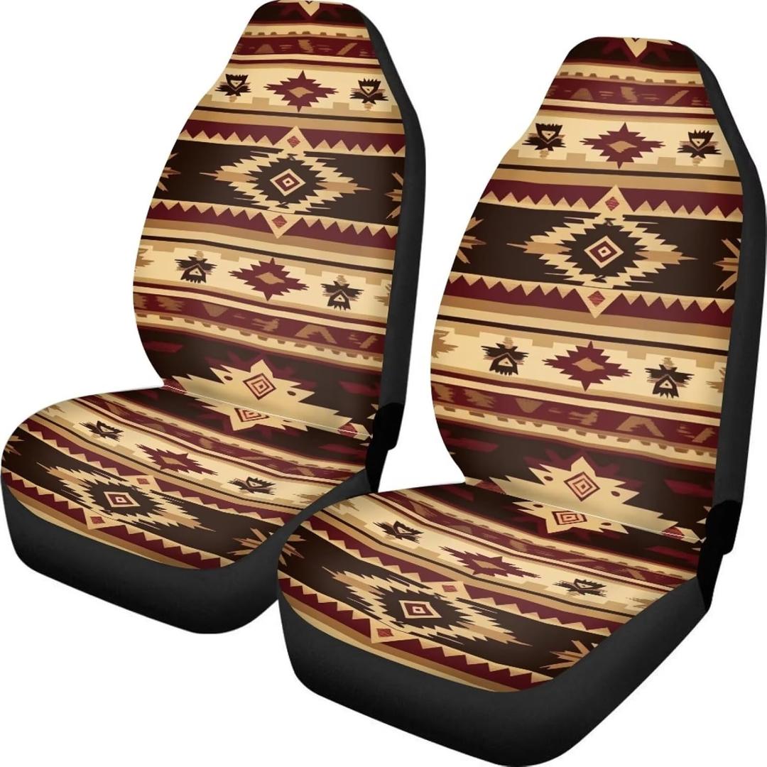 Dreaweet Western Tribal Ethnic Aztec Print Car Seat Covers Front Seats Only,2 Pcs Anti Slip Comfort High Back Bucket Seat Covers for SUV Trucks Easy to Install Auto Seat Cover for Carseat Protection