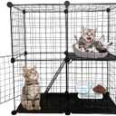 DIY Cat Cage,Pet Playpen Indoor, Detachable Metal Wire Small Animal Cages, 2-Tier Crate Large Exercise Place, Kitten Enclosures with 2 Door, 29.5 x 15.3 x 28.7 Inch, Black