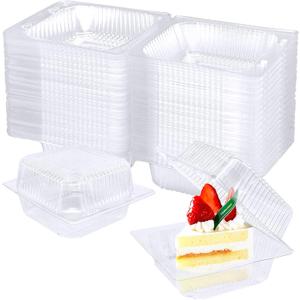 100 Pack Clear Plastic Square Hinged Food Clamshell Container, Disposable To Go Cake Slice Container,Clear Plastic Clamshell Food Containers for Cookies, Desserts, Fruits, Salads, Sandwiches
