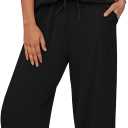 BTFBM Summer Outfits For Women 2026 Two Piece Sets Casual Short Sleeve Spring Tops Wide Leg Pants Matching Lounge Set (Medium, Black)