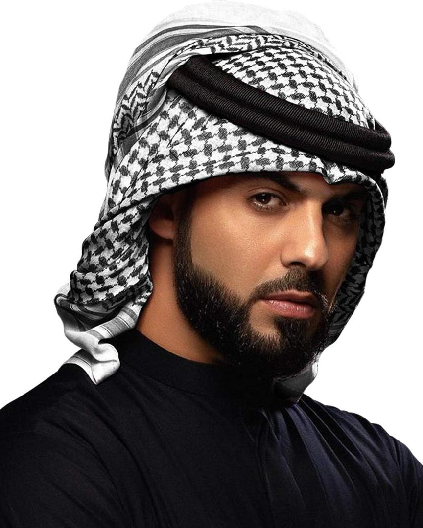 HOMELEX Keffiyeh Arab Head Scarf for Men Sheikh Muslim Turban Saudi Dubai Headwear (Black-q)
