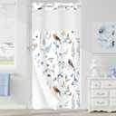 Litabel Blue Cute Floral Small Stall Shower Curtain 36 x 74, No Hook Half Size Narrow Modern Shower Curtain with Snap in Liner, Watercolor Birds, Butterflies, Snails & Flower Design
