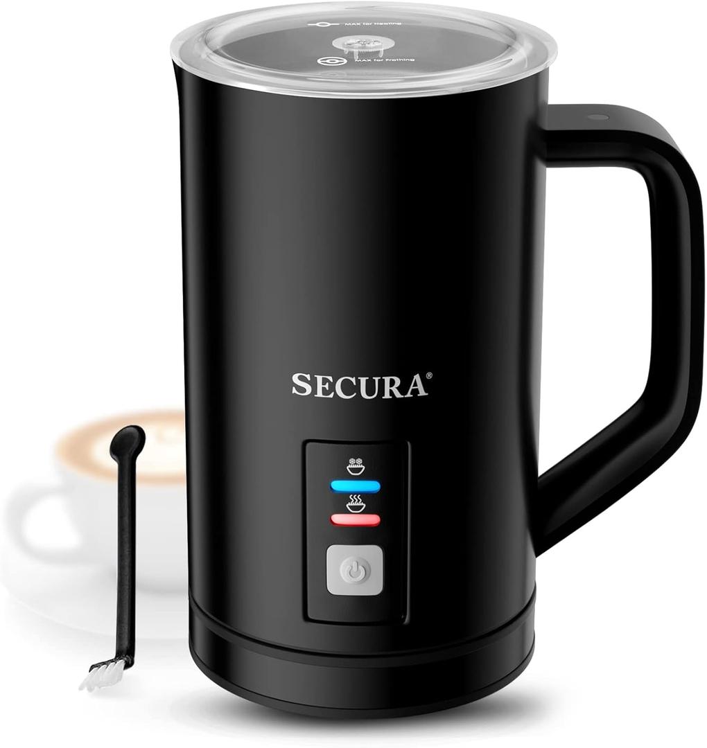 Secura  , Electric Milk Steamer Stainless Steel, 8.4oz/250ml Automatic Hot and Cold Foam Maker and Milk Warmer for Latte, Macchiato (Black) (8.4oz, Black)