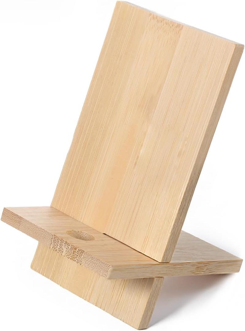 Bamboo Cell Phone Stand Cell Phone Stand for Desk Solid Wood Stands Wooden Holder Portable Wood Holder for Bed Compatible with Smart Tablet Desk with Charging Hole