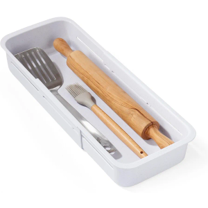 YouCopia DrawerFit® Sliding Drawer Bin, Expandable and Adjustable Kitchen Storage Organizer, Speckled White