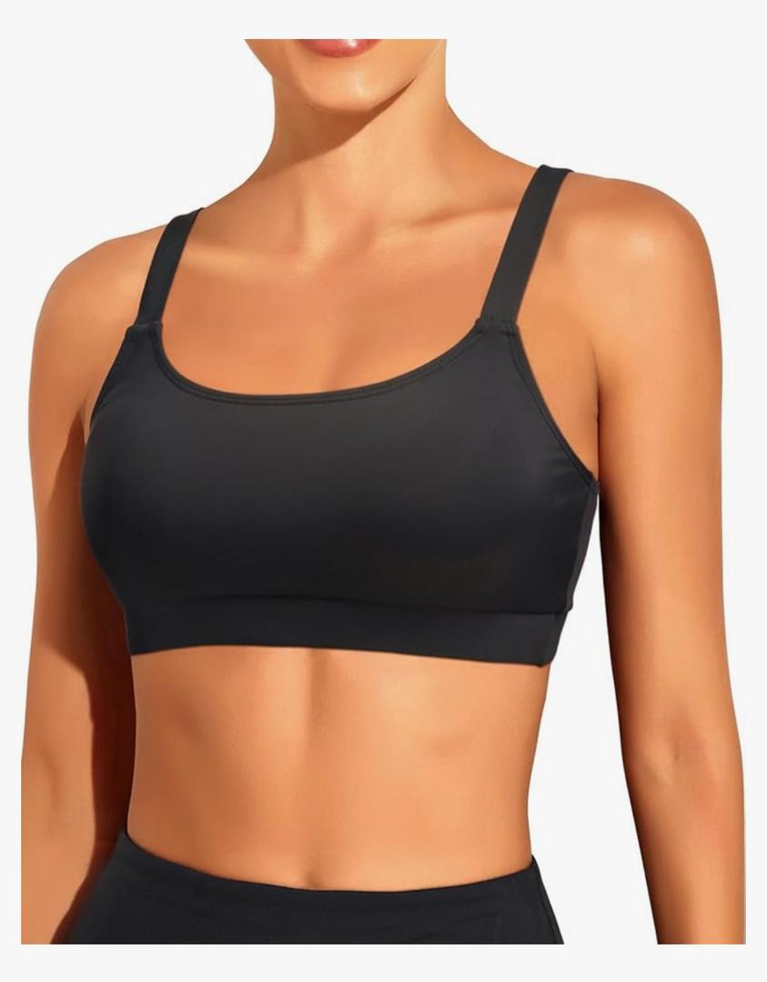 Tempt Me Women Sports Bra Bikini Tops Scoop Neck Bathing Suits Top Padded Swim Crop Tops Only XL, Black