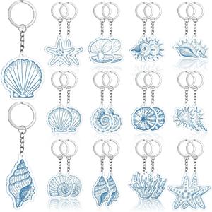 Sureio 24 Pcs Seashell Keychains Beach Party Favor Coastal Acrylic Keychains Ocean Party Bulk Gift for Nautical Wedding Baby Shower Bridal Shower Mermaid Summer Birthday Bachelorette Decor Supplies