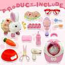14Pcs Hopping Bunny Toy, Walking & Talking Rabbit in Suitcase Animated Stuffed Animal with Removable Clothes & Accessories, Pretend Play Pet Set, Easter Gift for Girls 3-6