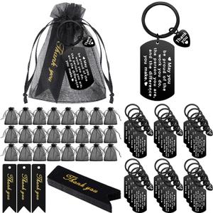 Yinkin 72 Pcs Employee Appreciation Gifts Bulk Thank You Coworker Keychain Gifts with Organza Bags and Thank You Cards(Black)