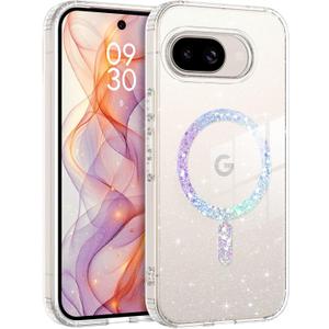 BENTOBEN for Google Pixel 9a Case Clear Glitter, [Compatible with MagSafe] Pixel 9A Magnetic Phone Case Transparent Crystal Shockproof Women Girl Protective Cover for 9a 6.3 inch, Shiny Bling Clear