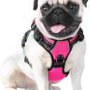 PHOEPET Reflective Dog Harness Large Breed Adjustable No Pull Vest with Handle 2 Metal Rings 3 Buckles [Easy to Put on & Take Off](L, Pink)