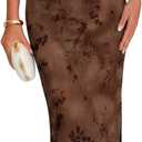 MEROKEETY Women's 2026 Summer Wedding Guest Dresses Formal Strapless Bodycon Floral Tube Mesh Cocktail Party Maxi Dress (Brown, M)