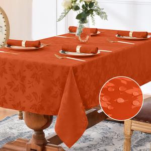 Romanstile Fall Jacquard Rectangle Tablecloth - Thanksgiving Waterproof Table Cloths Autumn Heavy Weight Fabric Table Covers for Dinner/Parties/Holiday - 60 x 84 Inch, Burnt Orange