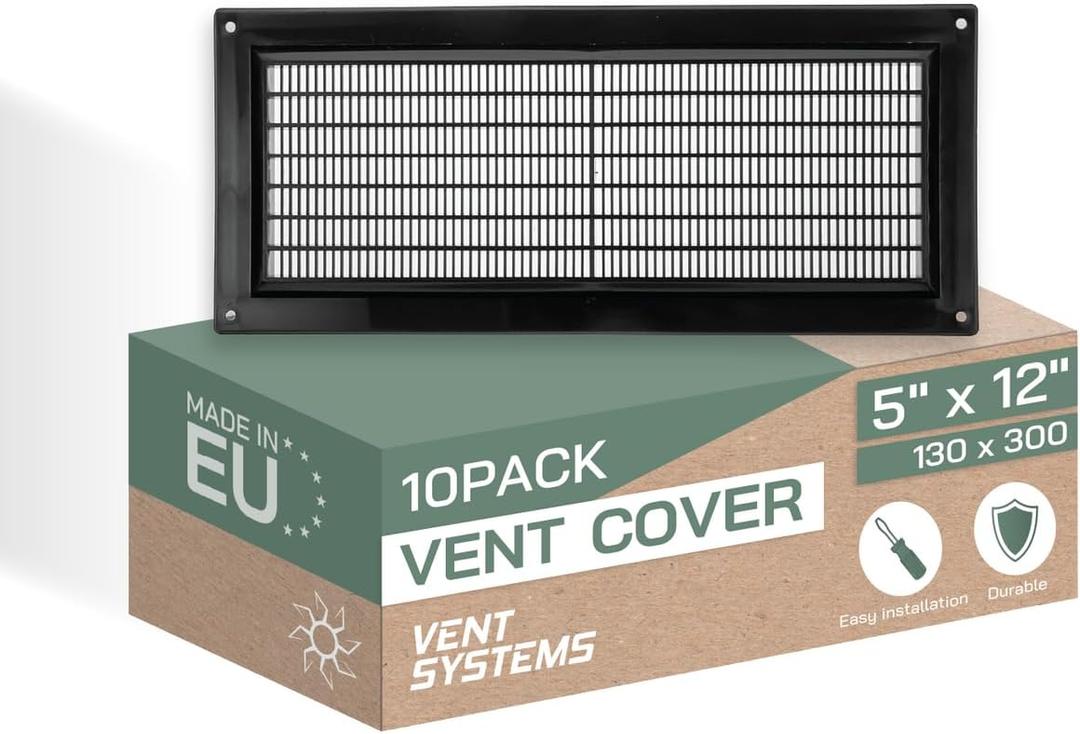 Vent Systems 3" x 10" Inch (Opening Dimensions) Black Plastic Air Vent Cover - 10 Pack - Rectangular Return Grill with Mesh Screen - HVAC Ventilation Grill for Home Improvement - Indoor, Outdoor Use