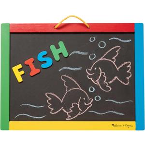 Melissa & Doug Magnetic Chalkboard and Dry-Erase Board with 36 Magnets (Numbers and Uppercase Letters), Chalk, Eraser, and Dry-Erase Pen