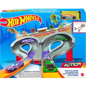 Hot Wheels Track Set Super Speed Blastway Playset, Dual-Track Racing for 1 or 2 Players, Includes 1:64 Scale Toy Car