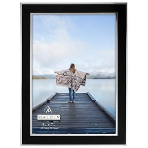 Malden International Designs Black Sleek With Silver Inside Border Picture Frame, 5x7, Black