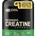 Optimum Nutrition Micronized Creatine Monohydrate Capsules, Keto Friendly, 2500mg, 100 Capsules (EXP 06/10/27)