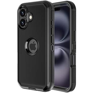 Jiunai for iPhone 16 Plus Case Heavy Duty Strong Shockproof Port Protection Dustproof Screenless Dual Layer Tough Non Slip Protective Cover Rugged Phone Case for iPhone 16 Plus 6.7'' Men Women Black