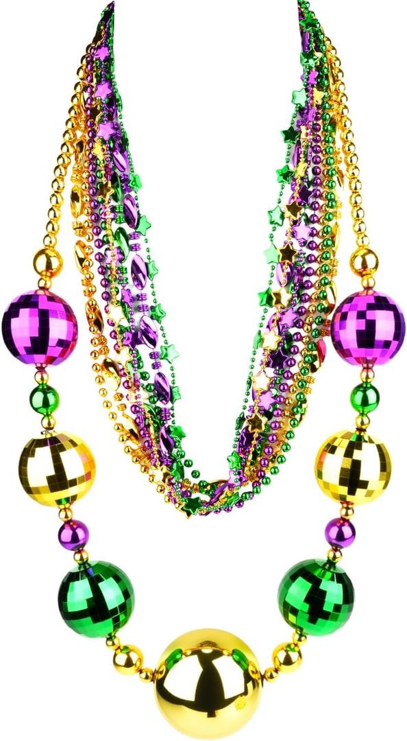 Mardi Gras Beads Jumbo Necklace Gold Purple Green Necklaces for Mardi Gras Party Favors, Mardi Gras Parades
