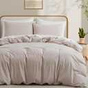 LOVQUE Bedding Duvet Cover Queen Size, 100% Washed Cotton Linen Like Natural Bedding Set with Zipper Closure (No Comforter), 90x90, Light Linen Grey