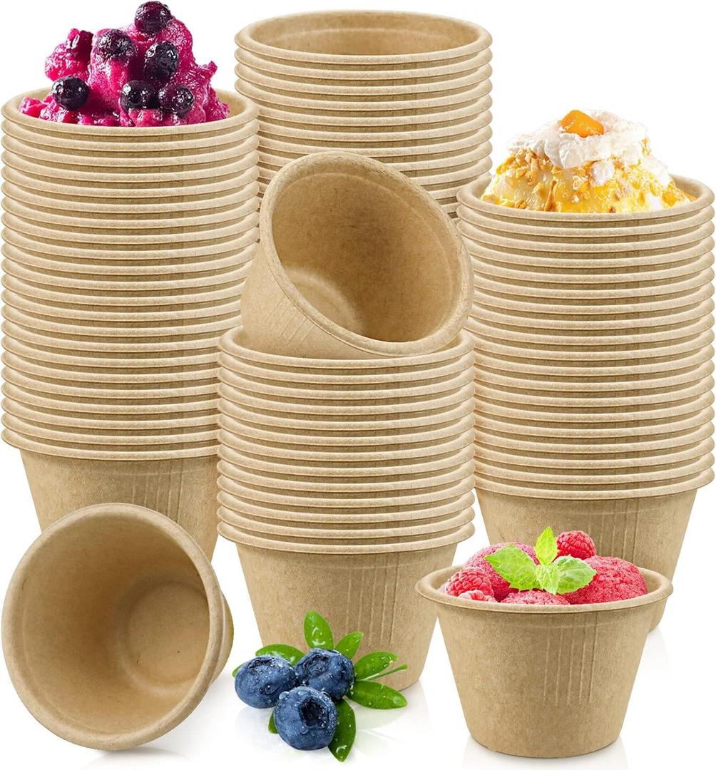 200 Pcs 4 oz Natural Sugarcane Biodegradable Bowls Disposable Paper Bowls Compostable Soup Bowls for Salad,Hot Soup,Pasta and Dessert (Brown)