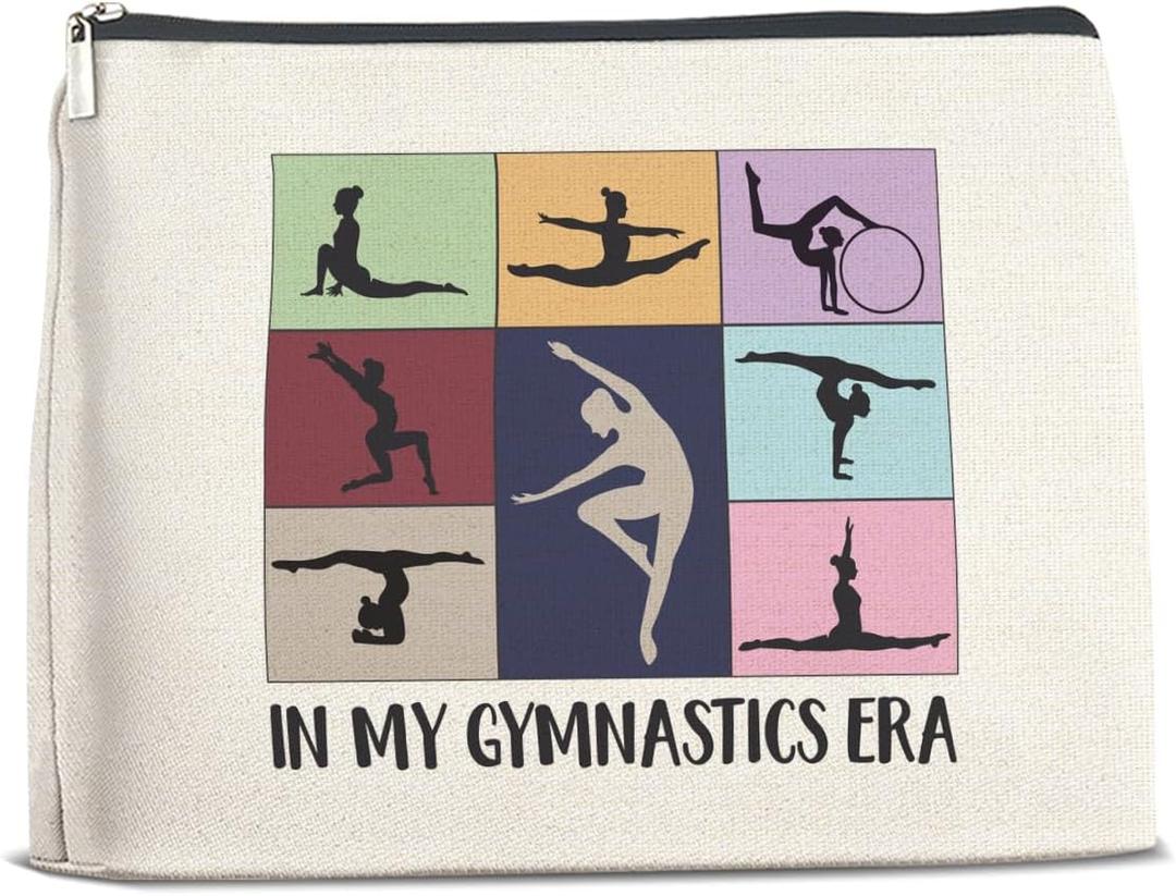 Gymnastics Gifts Makeup Bag, Gymnast Team Graduation Gift for Women Girls Thank You Appreciation Gifts for Gymnastics Coach Friend Coworker Gymnastic Stuff Accessories Cosmetic Travel Bag for Purse