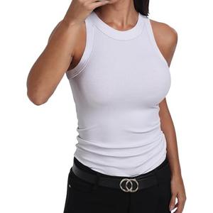 GEMBERA Womens Sleeveless Racerback High Neck Casual Basic Cotton Ribbed Fitted Tank Top, S