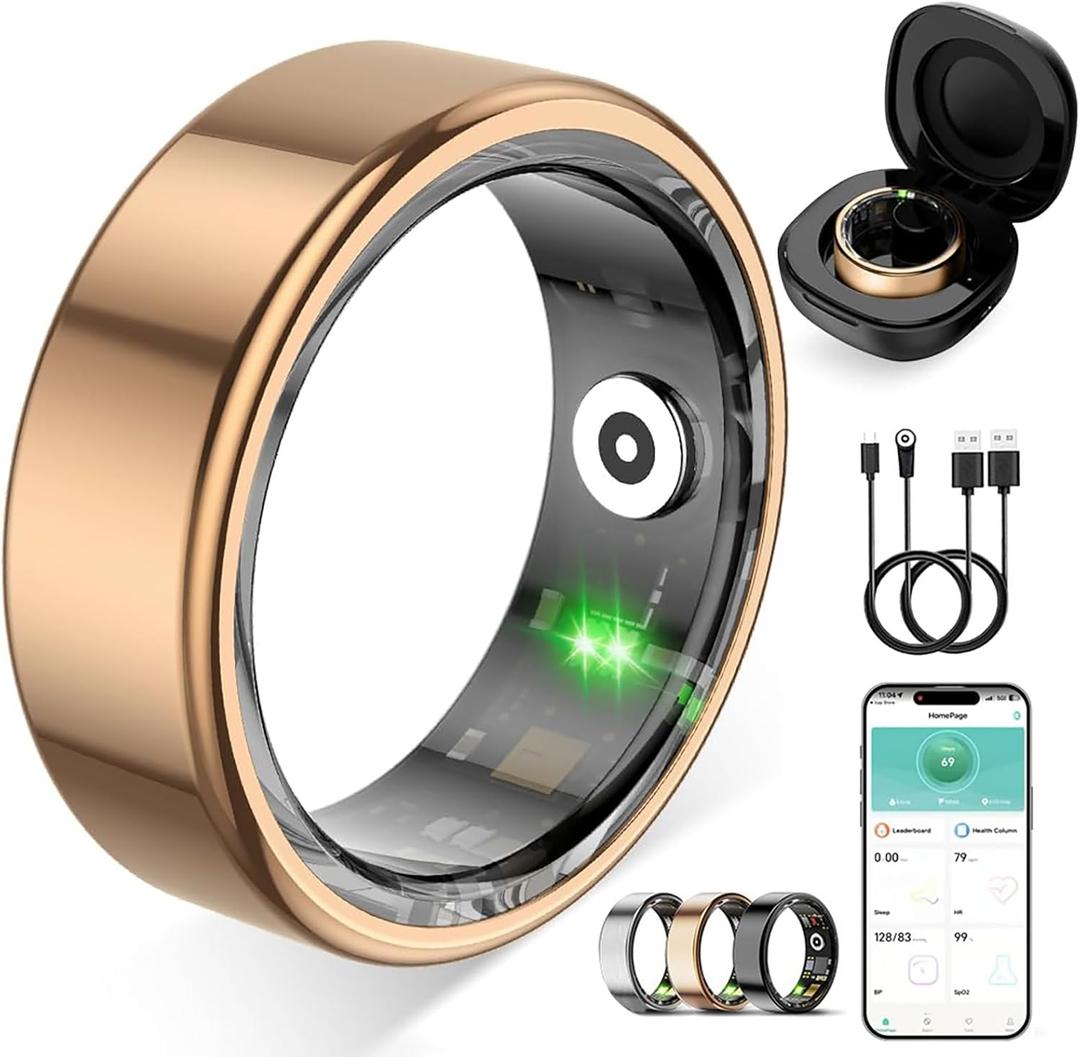 Smart Ring for Women Men,Fitness Tracker Ring with Heart Rate, Sleep Monitoring, Blood Oxygen, Step Counting for iOS and Android, No Subscription Fee, Waterproof, Valentines Day Gifts(Rose Gold, 7)