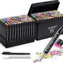 Alcohol,84 Colors Dual Tip Coloring Markers for Adults,Markers for Adults,Give 1 White Highlighter,1 Tracing Pen,Coloring Illustrations Sketch Drawing Painting Card Making(Black Pen Container)