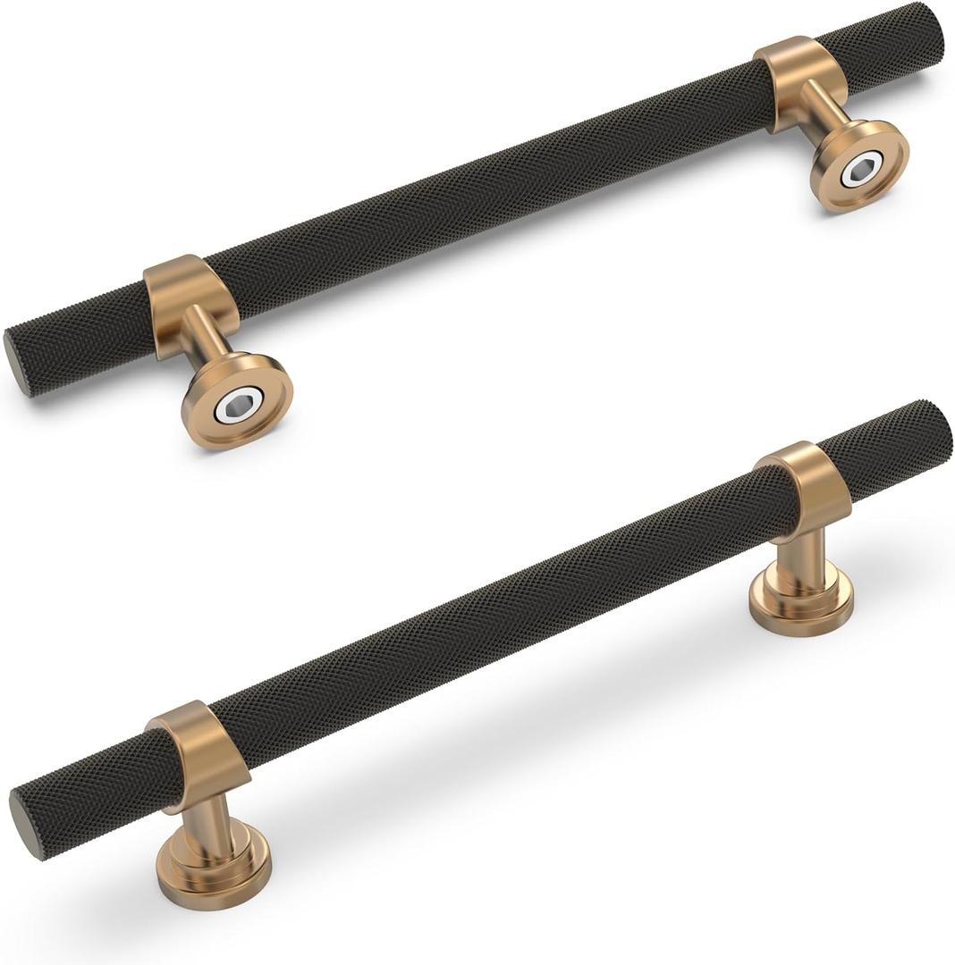 10 Pack 5 Inch Cabinet Pulls knurled Matte Black and Champagne Bronze Kitchen Cabinet Handles Aluminum and Zinc Alloy Drawer Pulls Solid Cabinet Hardware