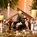 Yaomiao 2 Pcs Small Christmas Nativity Stable Manger Decorations 9.25 x 7.08 Inch Wood Nativity Scene with Roof Star for Inside Scale Holy Family Tiny Wooden Stable Shed Creche Home Desk Decor
