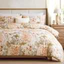 Cozaline 100% Cotton Duvet Cover King Size  Hydrangea Lily Floral Duvet Cover Set with Zipper Closure & Corner Ties, 3-Piece Silky Soft & Breathable Apricot Bedding Set for All Seasons