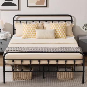 BDEUS Vintage Queen Metal Platform Bed Frame with Headboard and Footboard
