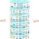 iDavosic.ly 6 Tier Rotating Earring Holder Organizer with Metal Tray, Adjustable Plastic Dangle Display Stands Tree with 342 Grooves, Large Hoop Storage Rack Tower, Blue