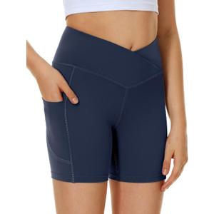 4 x Ewedoos Girls Volleyball Athletic Shorts with Pockets - Preppy Spandex Dance Shorts for Teen Girls (Blue, M)