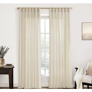 XTMYI 102 Inch Curtains 2 Panels Set Custom Length Back Tab Linen Window Sheer Privacy Thick Decorative Curtain Drapes for Living Room Bedroom,50x102 in Long,Cream(Ivory/Off White)