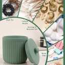 INGOFIN 4 Pcs Ceramic Bathroom Accessory Set - Liquid Soap Dispenser, Toothbrush Holder,Contain Cotton Swab Jar & Soap Dish,Countertop Accessories for Home, Guest Bathroom, Office, Matte Green