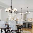 3 Light Farmhouse Chandelier with Milk White Frosted Glass Shades Black Dining Room Light Adjustable Height Ceiling Hanging Light Fixtures for Dinner Table, Kitchen Island, Entryway, Small-3 Light