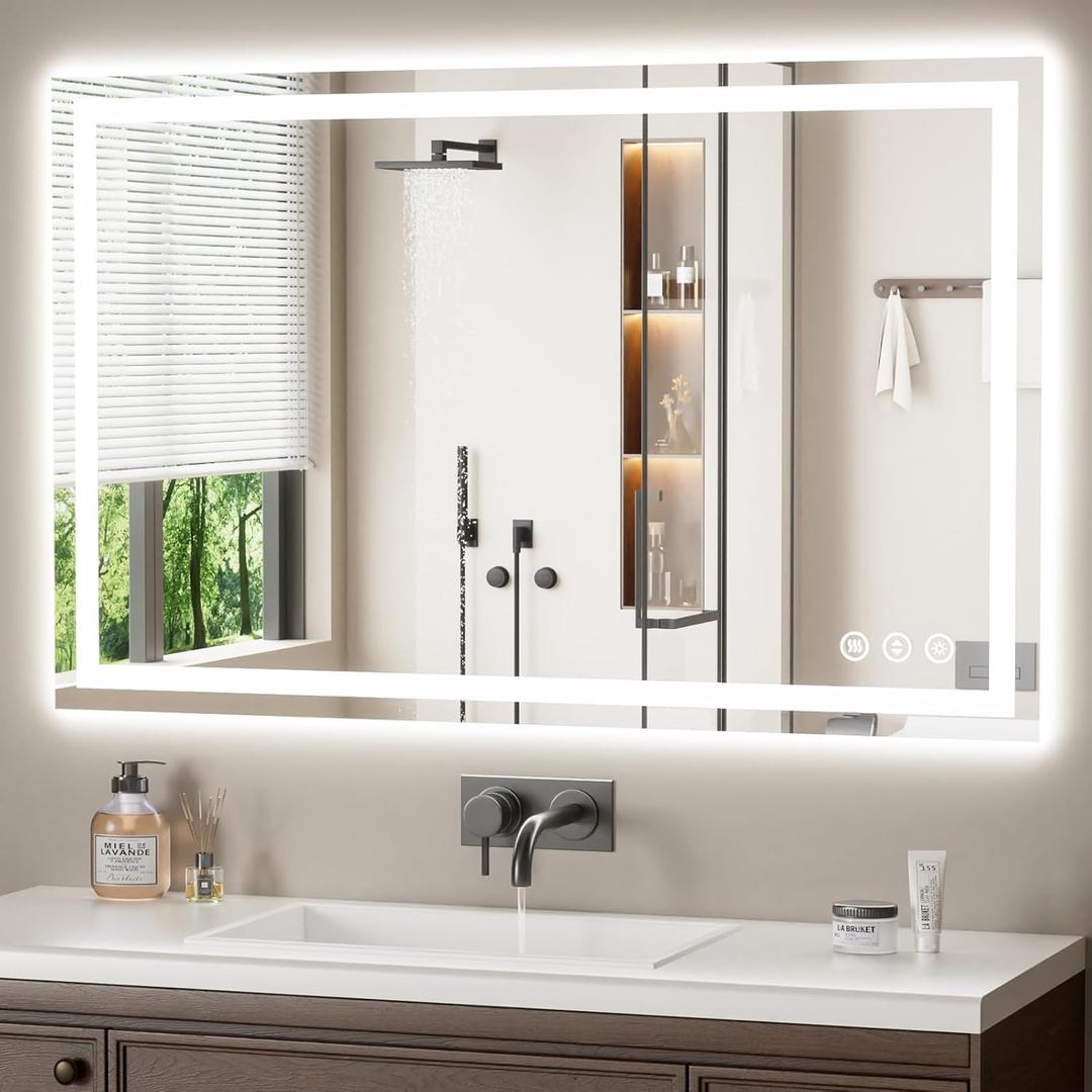 48X30 LED Bathroom Mirror with Lights, Anti-Fog, Backlit + Front Lit, Lighted Bathroom Vanity Mirror for Wall, Memory Function, Dimmable, Tempered Glass, Shatter-Proof