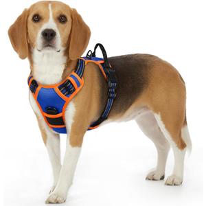 Eagloo Dog Harness for Large Dogs, No Pull Service Vest with Reflective Strips and Control Handle, Adjustable and Comfortable for Easy Walking, No Choke Harness with 2 Metal Rings, Blue & Orange, Small