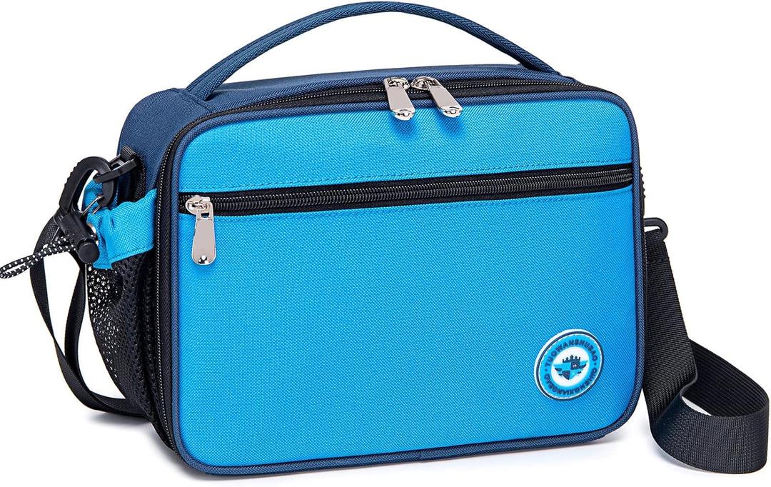 weiatas Kids Lunch Bag Small Insulated Lunch Box For Boys Girls Toddlers Back to School, Reusable Children Lunch Cooler Tote Bag with Removable Shulder Strap & Pocket (Blue)