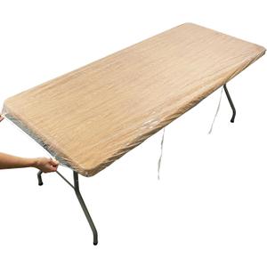 Clear Vinyl Rectangle Fitted Tablecloth Elastic Edged Table Cloth Waterproof Oil-Proof Plastic Cover (96" x 30" (Rectangular))