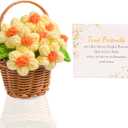 Best Friend Birthday Christmas Crochet Flowers Basket for Women Friends Long Distance Moving Away Leaving Farewell Gift Handmade Flower Decor with Basket Bestie Sister Coworker Friendship