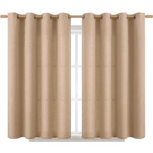 BGment Short Curtains for Bedroom,54 inch Length Faux Linen Curtains for Small Window Grommet Non-See Through Privacy Light Filtering Burlap Textured Kitchen Window,2 Panels,52 x 54 Inch,Tan